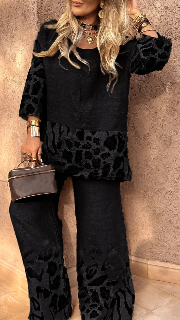 DARCY - CONJUNTO CASUAL DE ALGODÓN Y LINO CON ESTAMPADO DE LEOPARDO