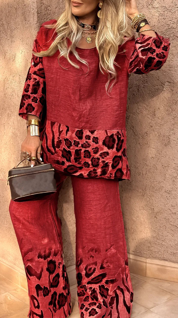 DARCY - CONJUNTO CASUAL DE ALGODÓN Y LINO CON ESTAMPADO DE LEOPARDO