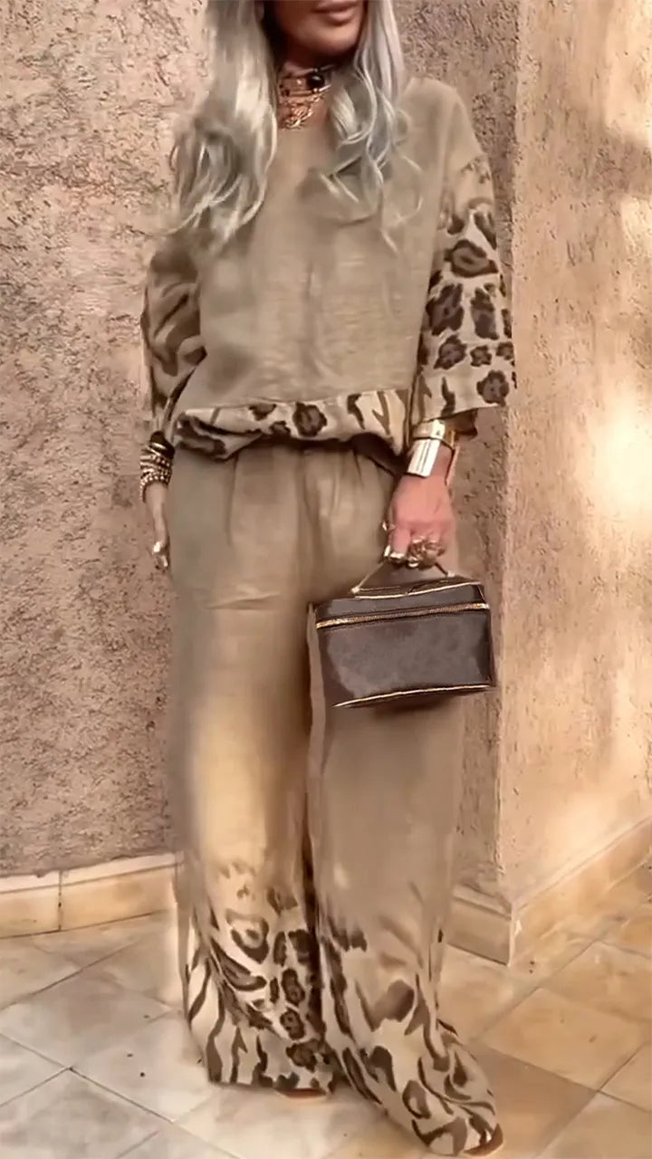 DARCY - CONJUNTO CASUAL DE ALGODÓN Y LINO CON ESTAMPADO DE LEOPARDO