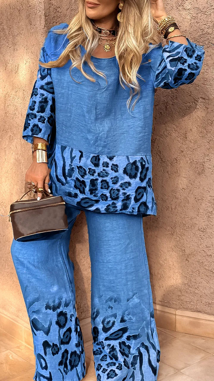 DARCY - CONJUNTO CASUAL DE ALGODÓN Y LINO CON ESTAMPADO DE LEOPARDO