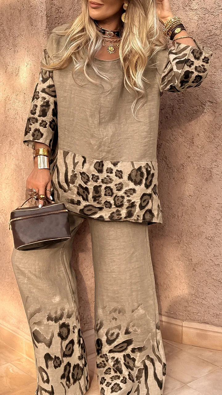 DARCY - CONJUNTO CASUAL DE ALGODÓN Y LINO CON ESTAMPADO DE LEOPARDO