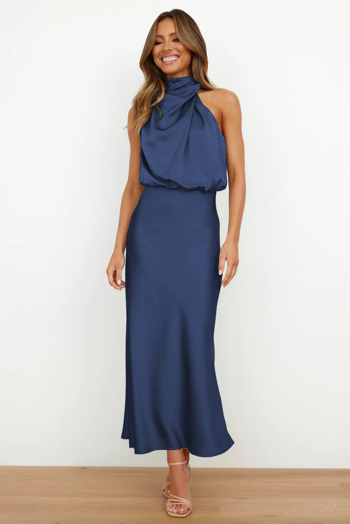VENUS - VESTIDO MIDI DE SATÍN CON CUELLO HALTER