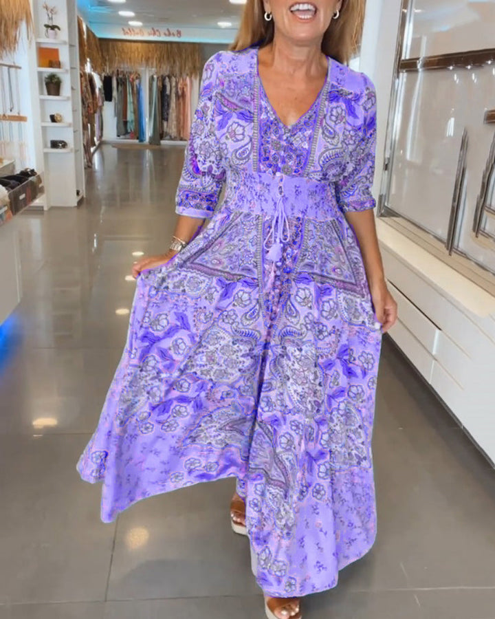 CHERA - VESTIDO ELEGANTE DE VACACIONES CON ESCOTE EN V