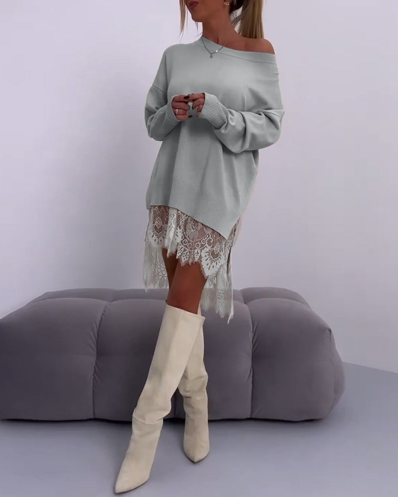 ANGELINE - VESTIDO SUÉTER A LA MODA CON HOMBROS DESCUBIERTOS