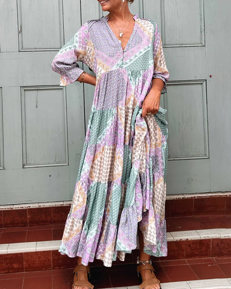 GIGI - VESTIDO GRÁFICO CON ESCOTE EN V