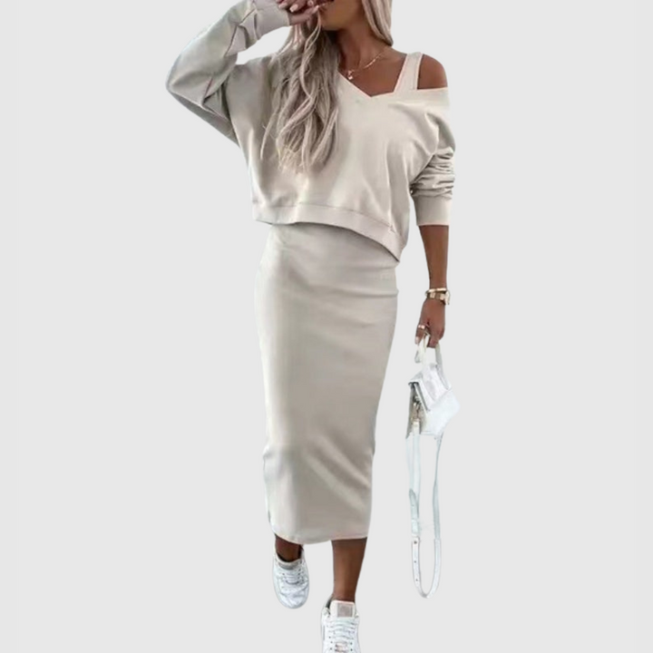 Farah - Conjunto de dos piezas con top y falda para comodidad elegante