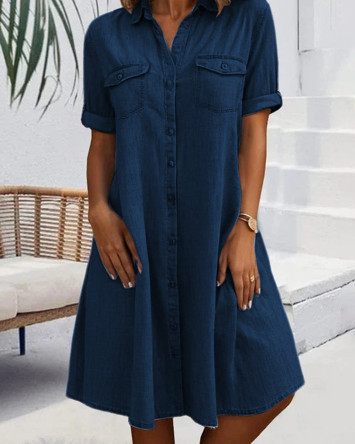 OLLIE - VESTIDO DE MEZCLILLA DE MANGA CORTA CON BOTONES