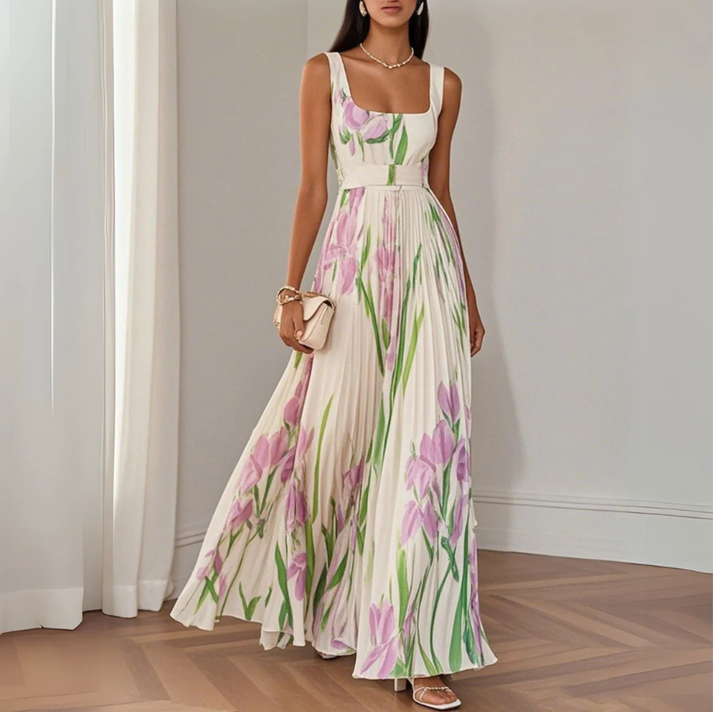 NORUEGA - VESTIDO LARGO ELEGANTE CON TIRANTES Y ESTAMPADO FLORAL