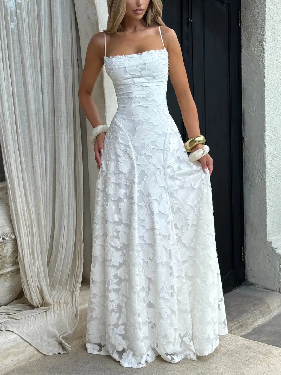 THEA - VESTIDO MAXI JACQUARD DE ELEGANCIA TEXTURIZADA