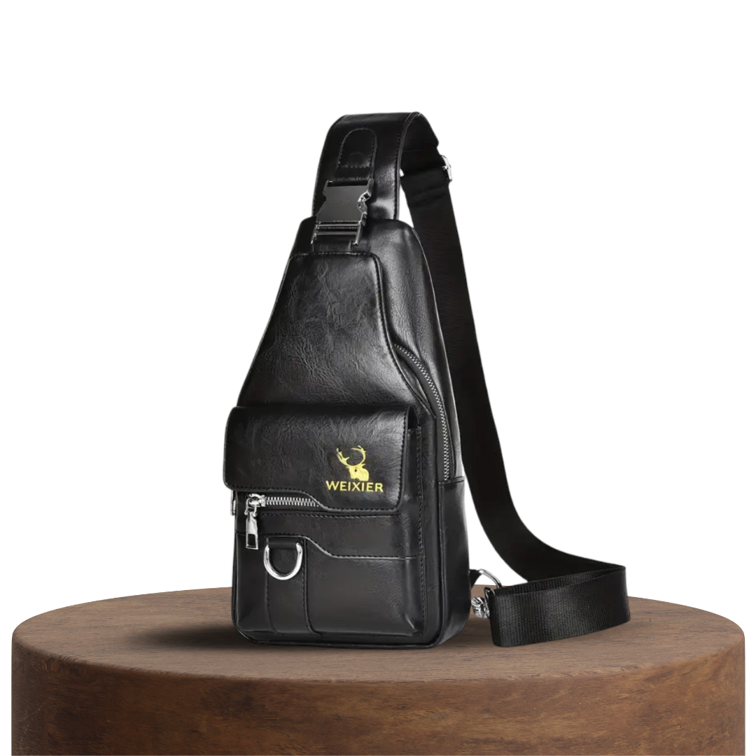 Daxton | Bolsa Bandolera Vertical de Cuero con Solapa Segura y Cierres