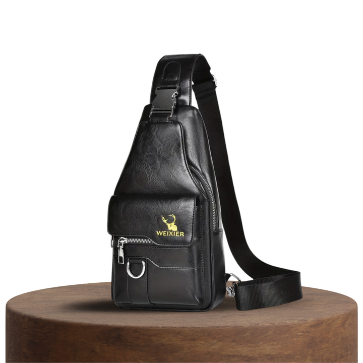 Daxton | Bolsa Bandolera Vertical de Cuero con Solapa Segura y Cierres