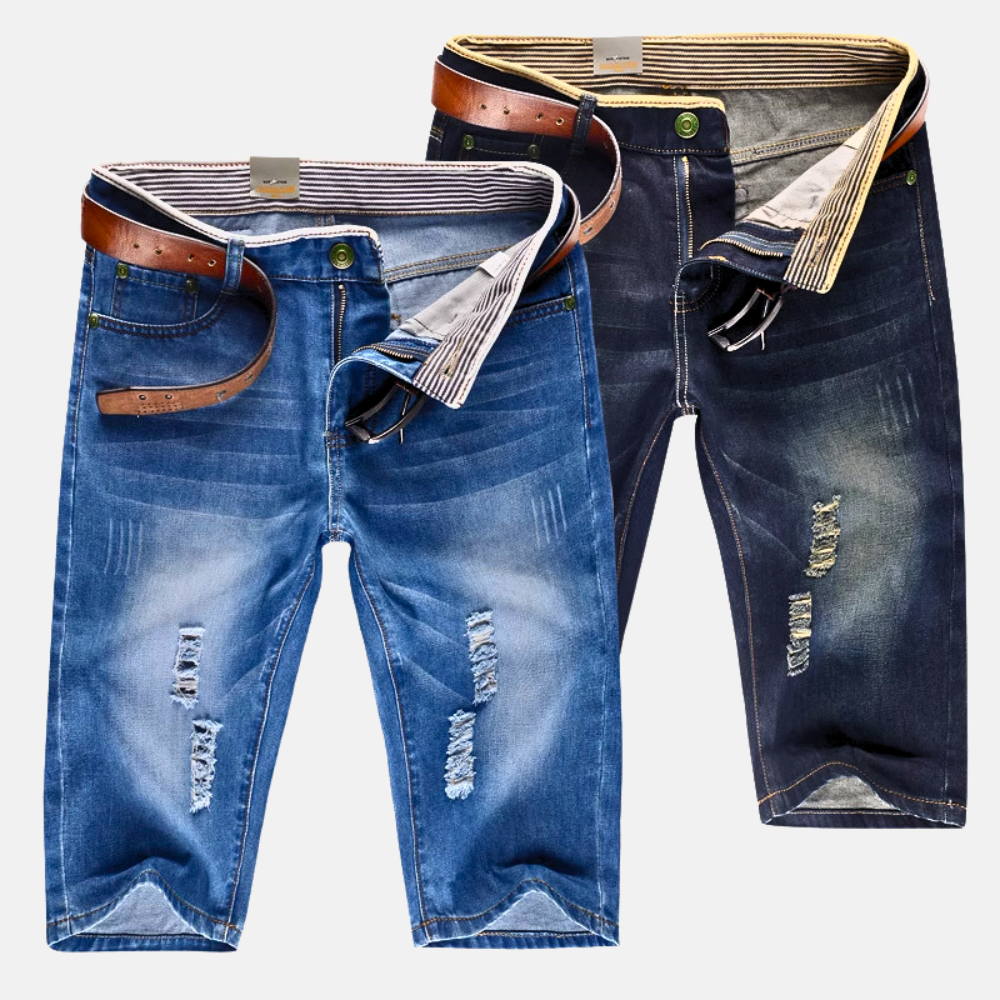 ELIAS - SHORTS DE MEZCLILLA CON BORDES DESGARRADOS