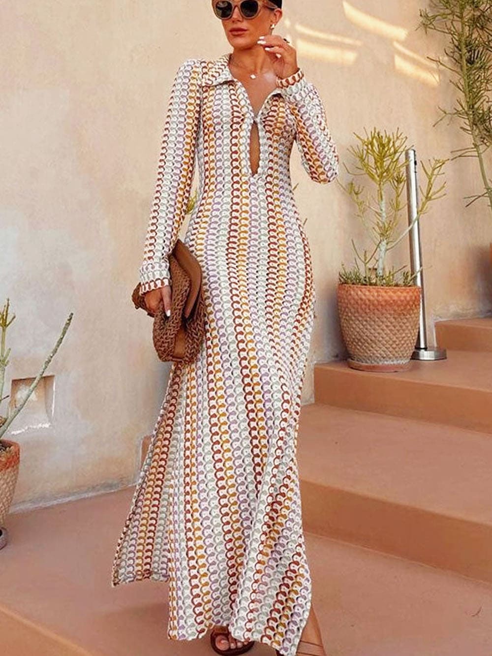 XANTHIA - VESTIDO MAXI ELEGANTE CON ESCOTE EN V