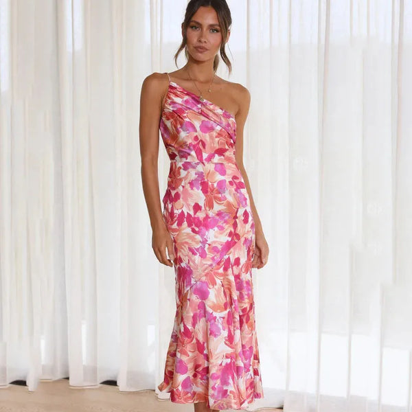 MAKAYLA - VESTIDO MIDI FLORAL ASIMÉTRICO DE UN HOMBRO