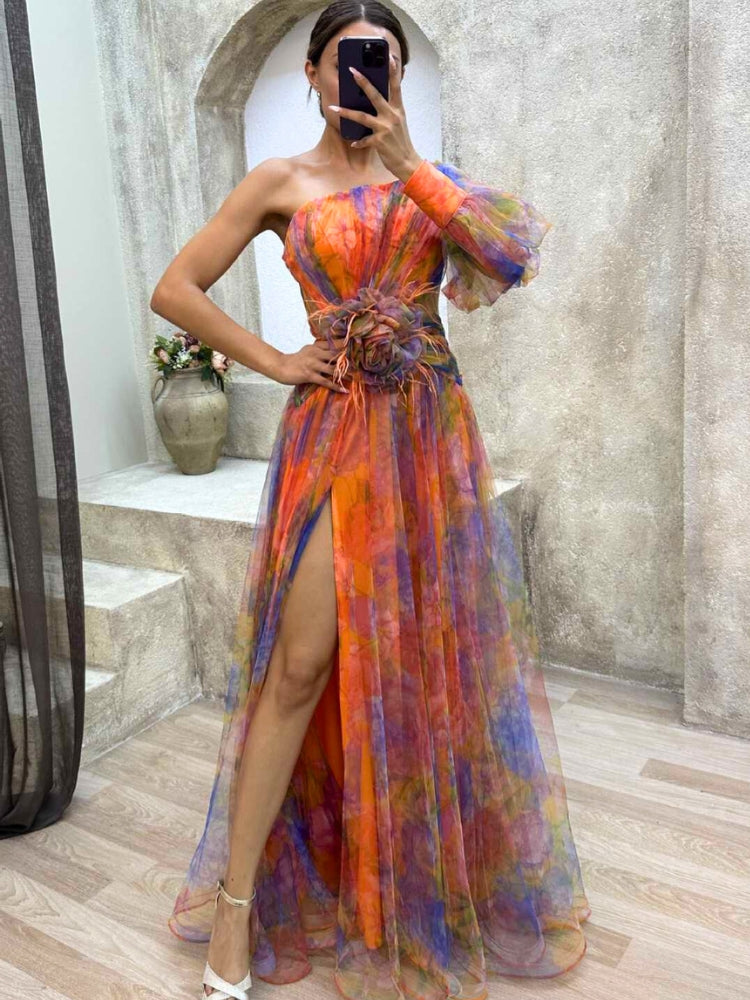KAYLA - Vestido Maxi Floral de Un Hombro