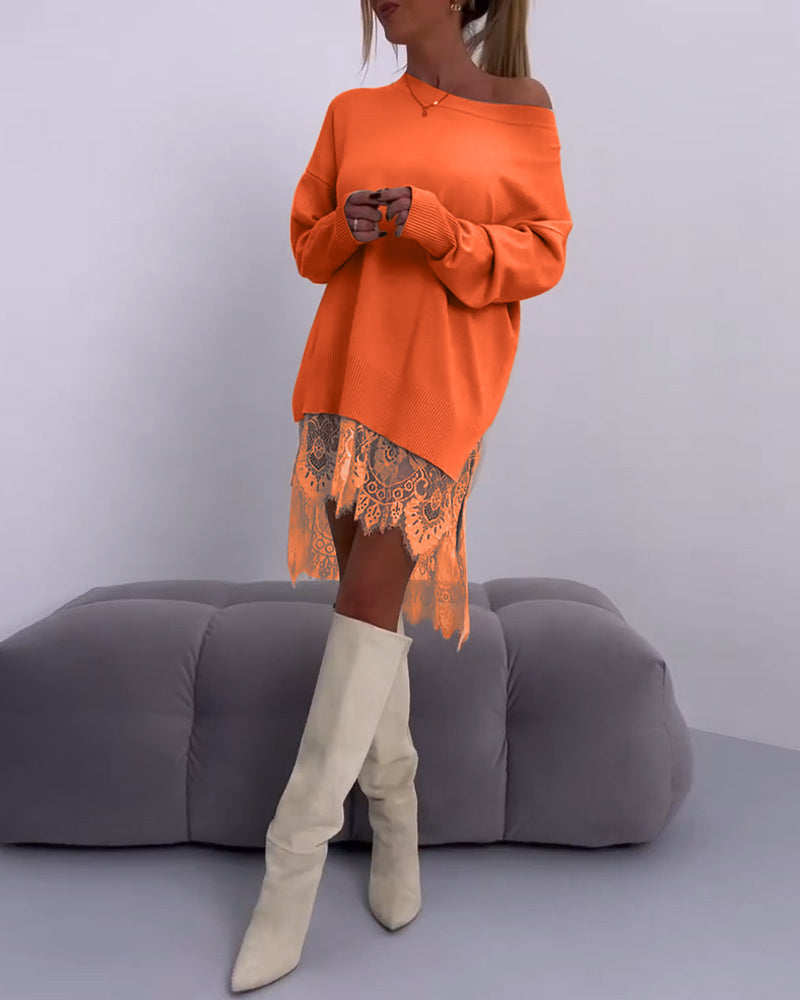 ANGELINE - VESTIDO SUÉTER A LA MODA CON HOMBROS DESCUBIERTOS