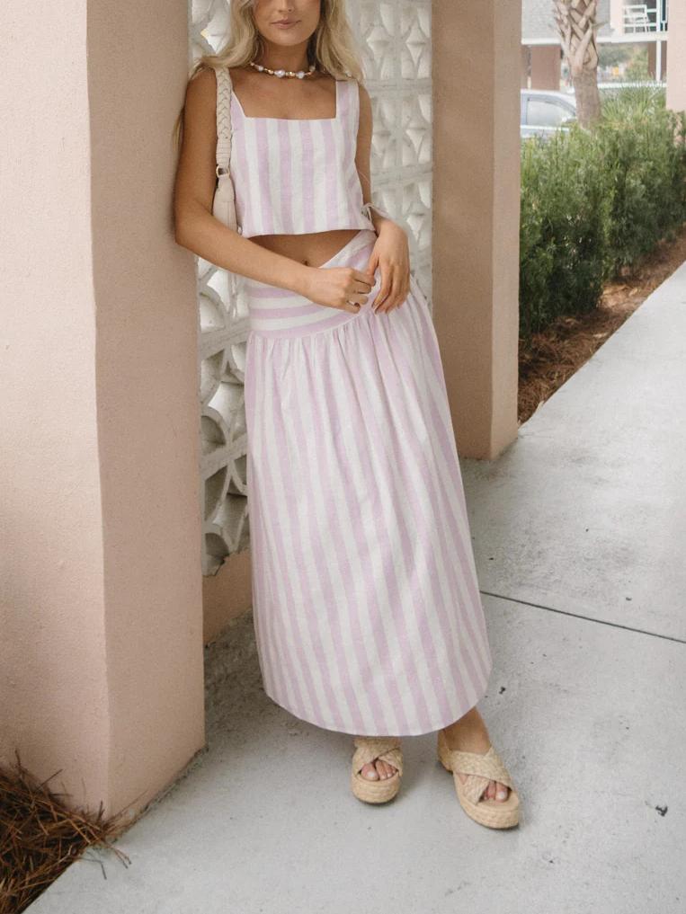 TIFFANY - CONJUNTO DE FALDA DE VERANO ROSA Y BLANCA