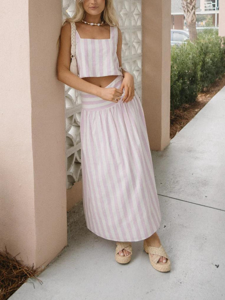 TIFFANY - CONJUNTO DE FALDA DE VERANO ROSA Y BLANCA