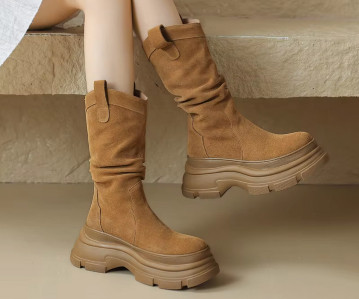 Ella – Botas con Plataforma Gruesa de Cuero