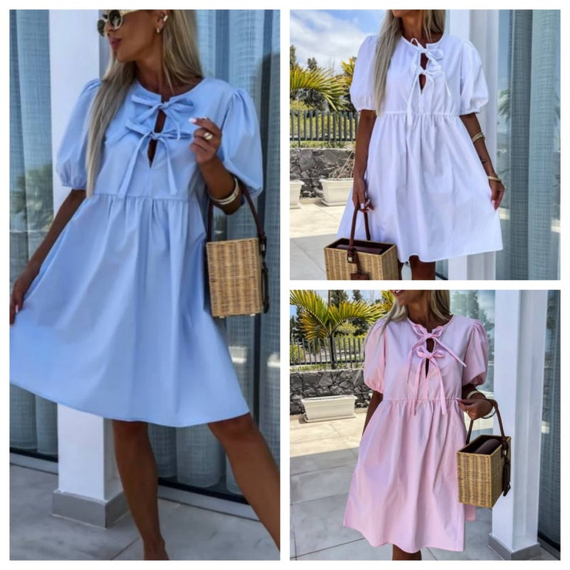 MISAKI - VESTIDO CHIC DE MANGAS ABULLONADAS CON LAZO