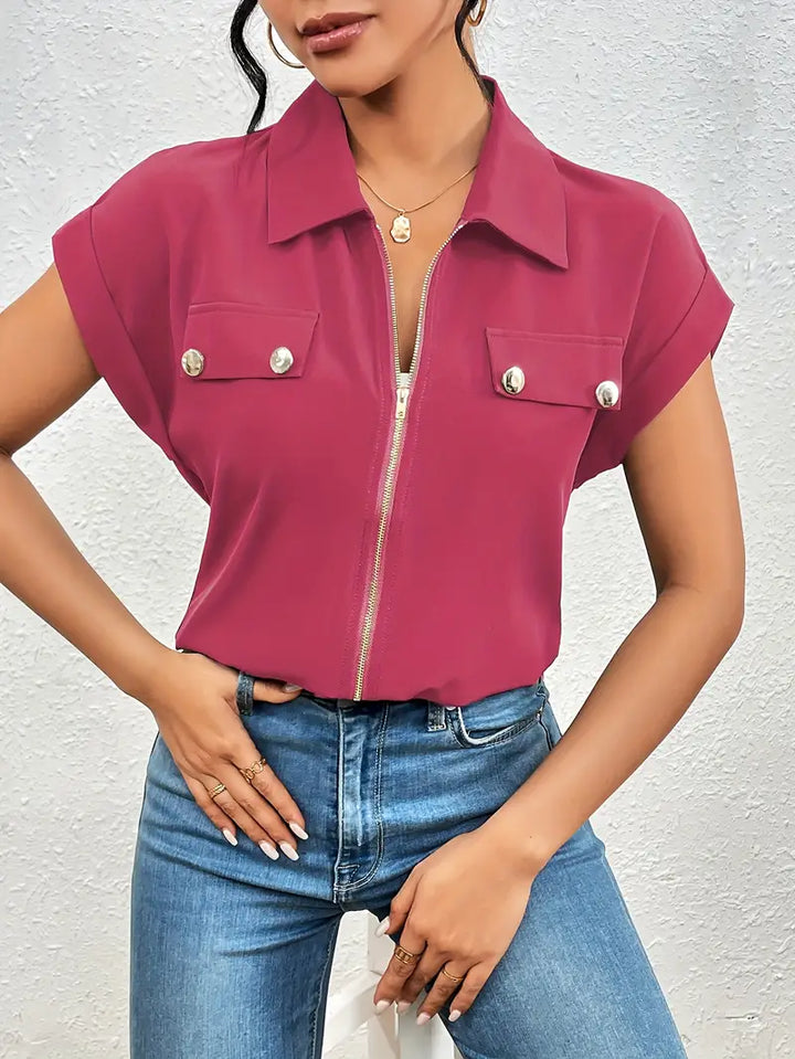 SAFIRA - BLUSA DE MANGA CORTA CON CREMALLERA AL FRENTE
