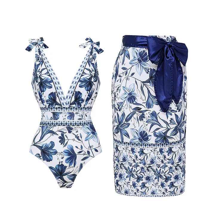 PAISLEY - CONJUNTO DE BAÑO CON ESCOTE EN V Y VOLANTES