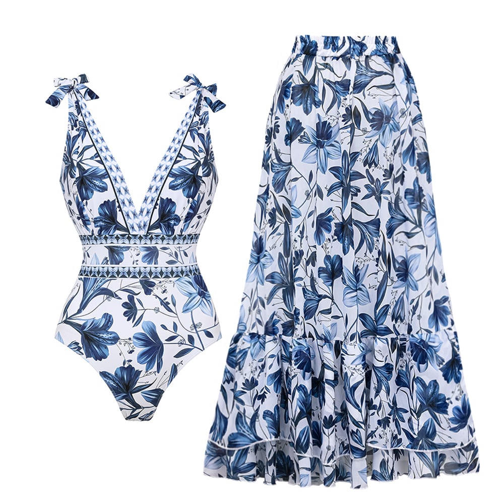 PAISLEY - CONJUNTO DE BAÑO CON ESCOTE EN V Y VOLANTES