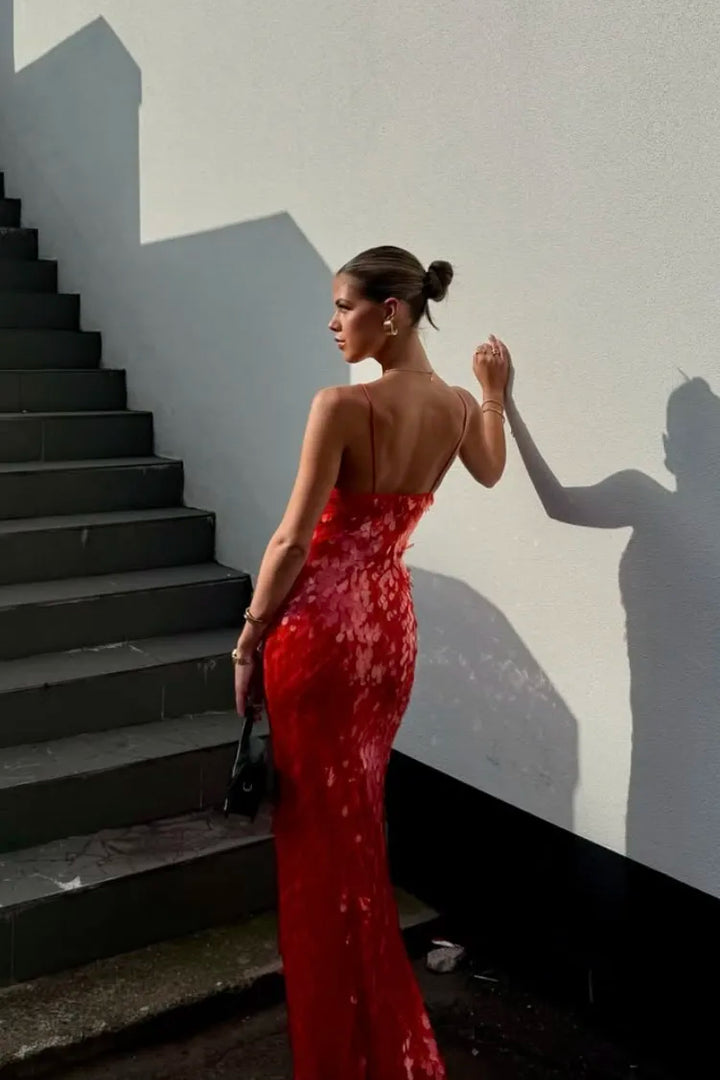 Kalea - Vestido de Tirantes con Lentejuelas Brillantes y Espalda Descubierta