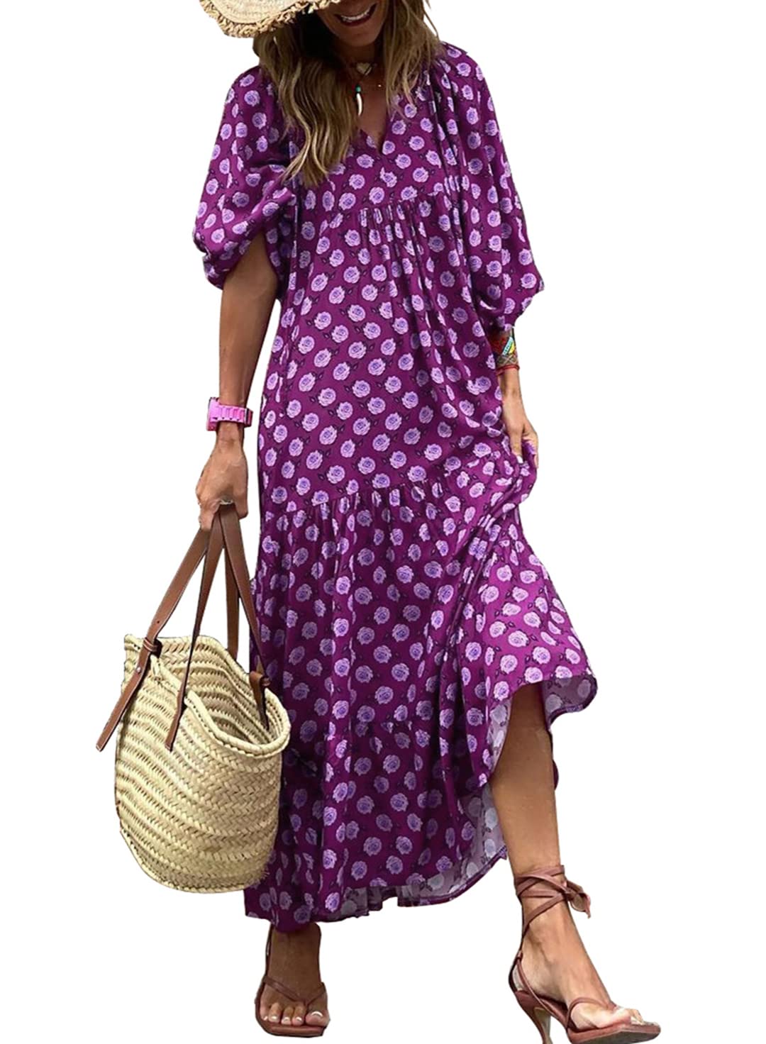 ROMINA - MAXI BOHO CHIC CON MANGAS ABULLONADAS