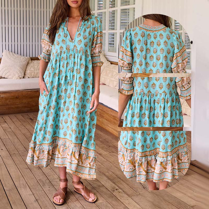 LENNOX - VESTIDO FLORAL CON ESCOTE EN V Y CINTURA IMPERIO