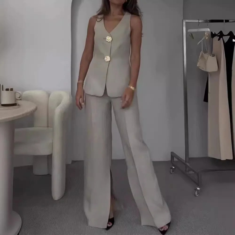 BELLE - CONJUNTO VINTAGE DE CHALECO ABOTONADO Y PANTALONES