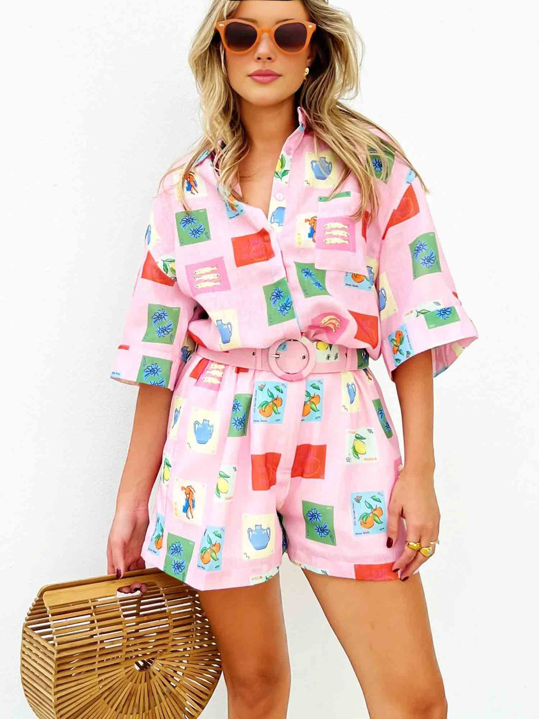 SAMIRA - CONJUNTO DE ESTAMPADO ARTÍSTICO MODERNO EN ROSA