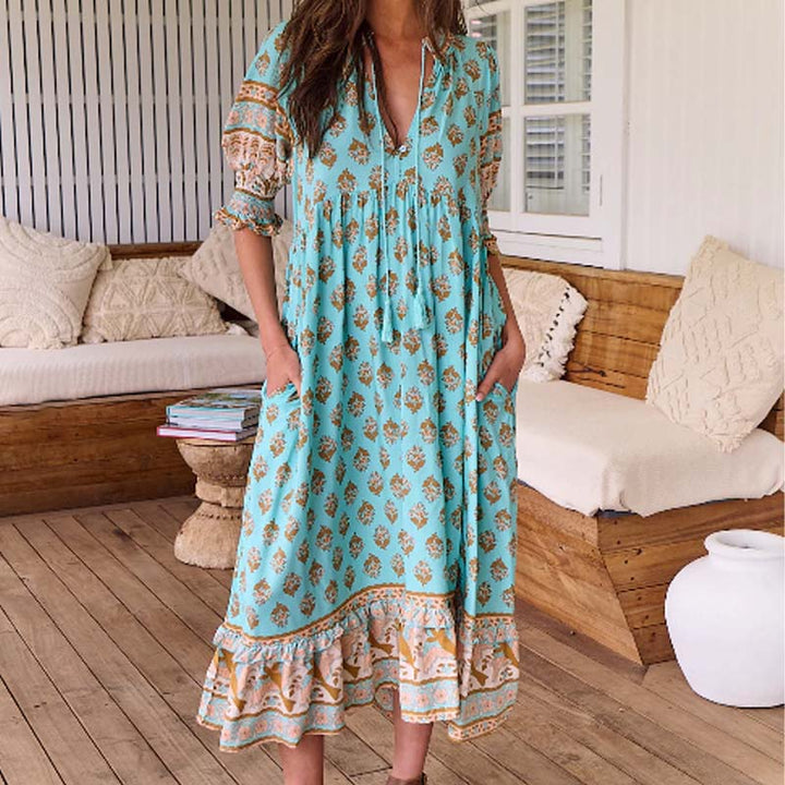 LENNOX - VESTIDO FLORAL CON ESCOTE EN V Y CINTURA IMPERIO