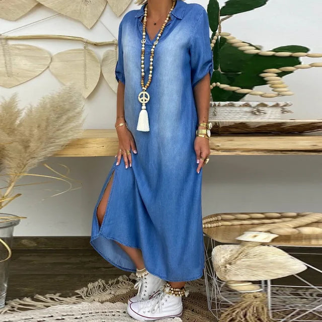 NENA - VESTIDO DE MEZCLILLA CON ABERTURA ESTILO CALLEJERO