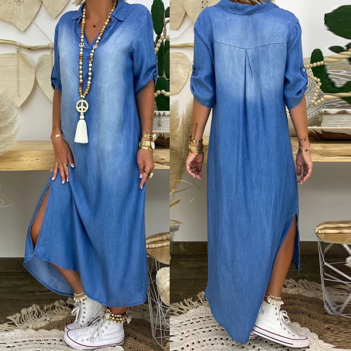 NENA - VESTIDO DE MEZCLILLA CON ABERTURA ESTILO CALLEJERO