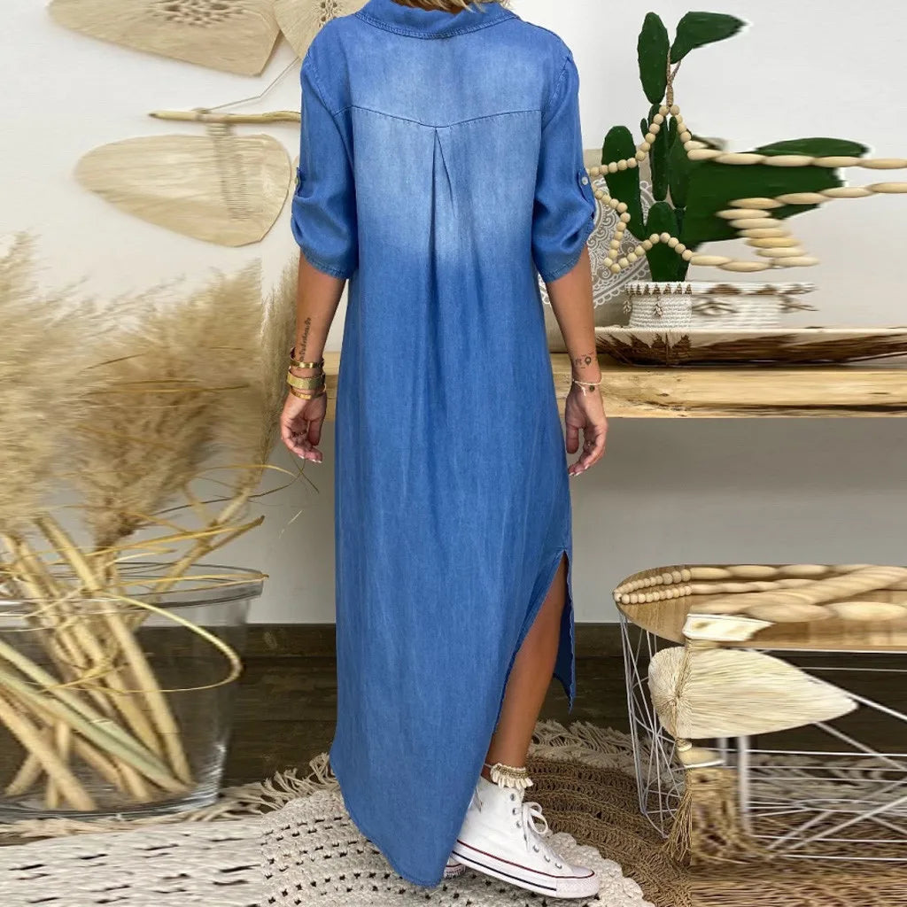 NENA - VESTIDO DE MEZCLILLA CON ABERTURA ESTILO CALLEJERO