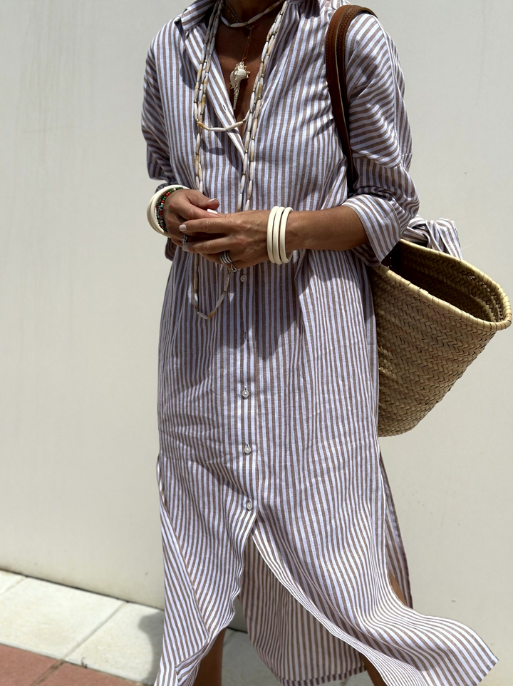 AZENITH - VESTIDO CASUAL A RAYAS CON CORDONES