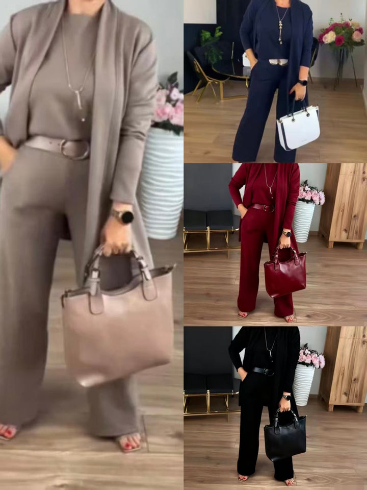 NATALIE - CONJUNTO CLÁSICO DE 3 PIEZAS CON CARDIGAN, TOP Y PANTALONES
