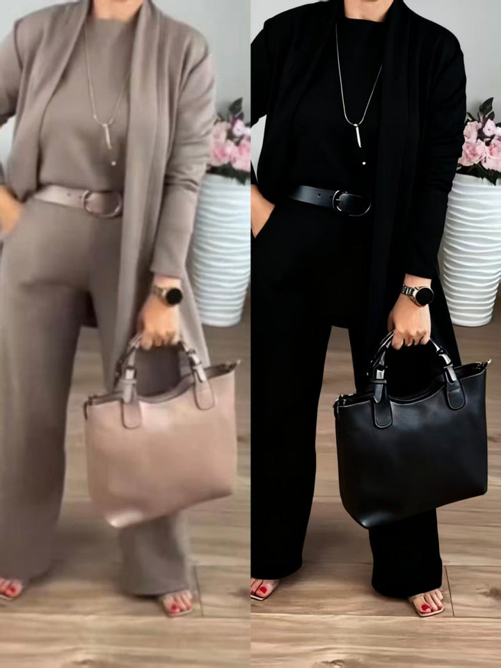 NATALIE - CONJUNTO CLÁSICO DE 3 PIEZAS CON CARDIGAN, TOP Y PANTALONES