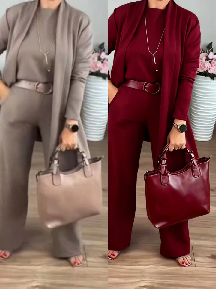 NATALIE - CONJUNTO CLÁSICO DE 3 PIEZAS CON CARDIGAN, TOP Y PANTALONES