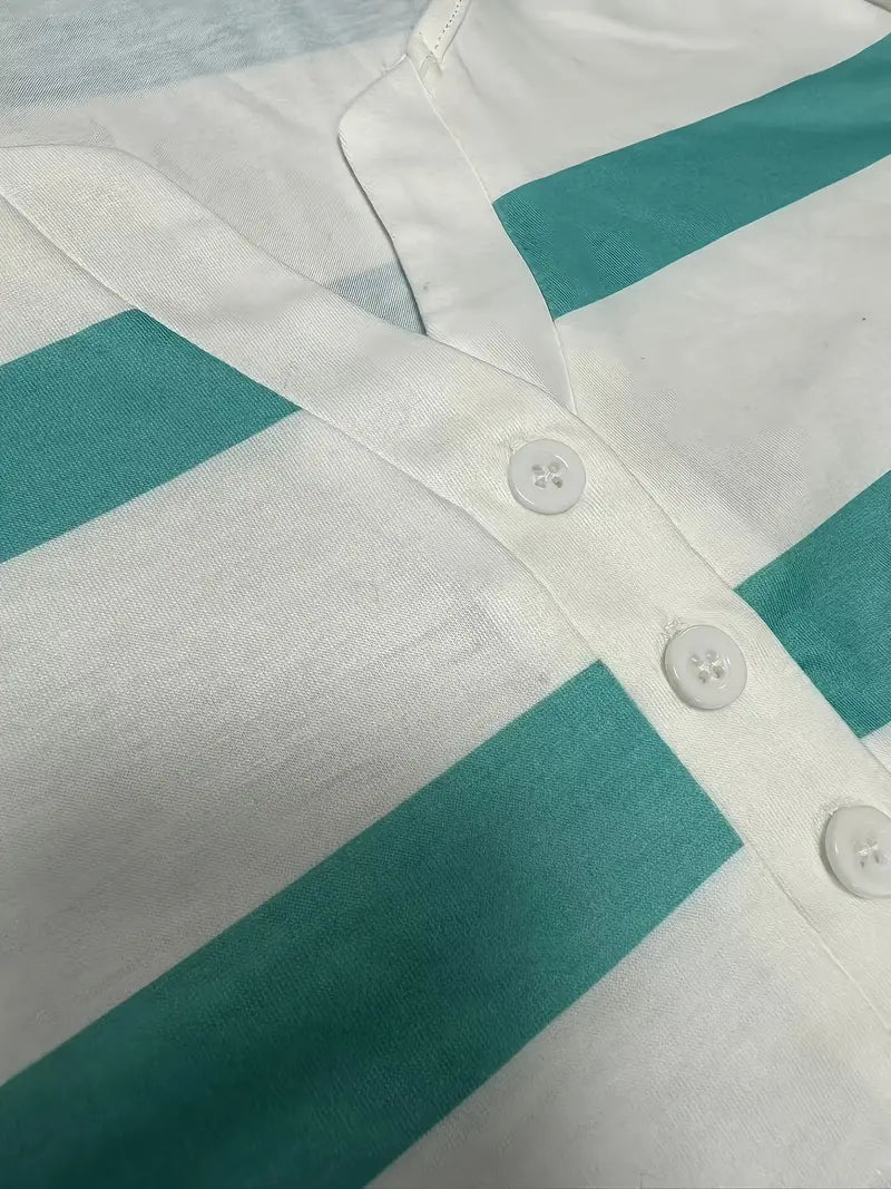 EIRAH - BLUSA ESENCIAL CON ESCOTE EN V Y ESTAMPADO DE RAYAS