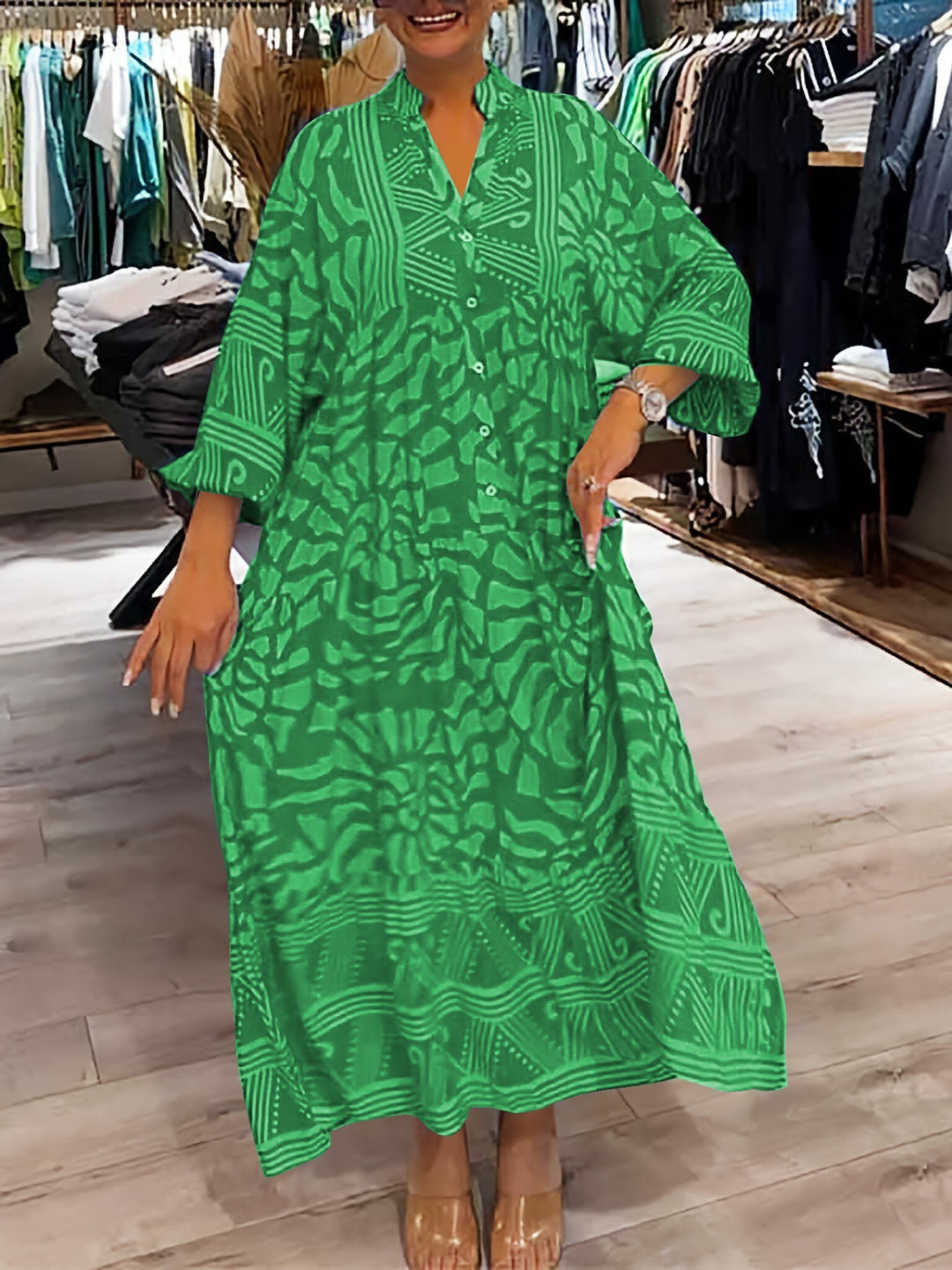 HAZEL - VESTIDO CON CUELLO EN V Y ESTAMPADO