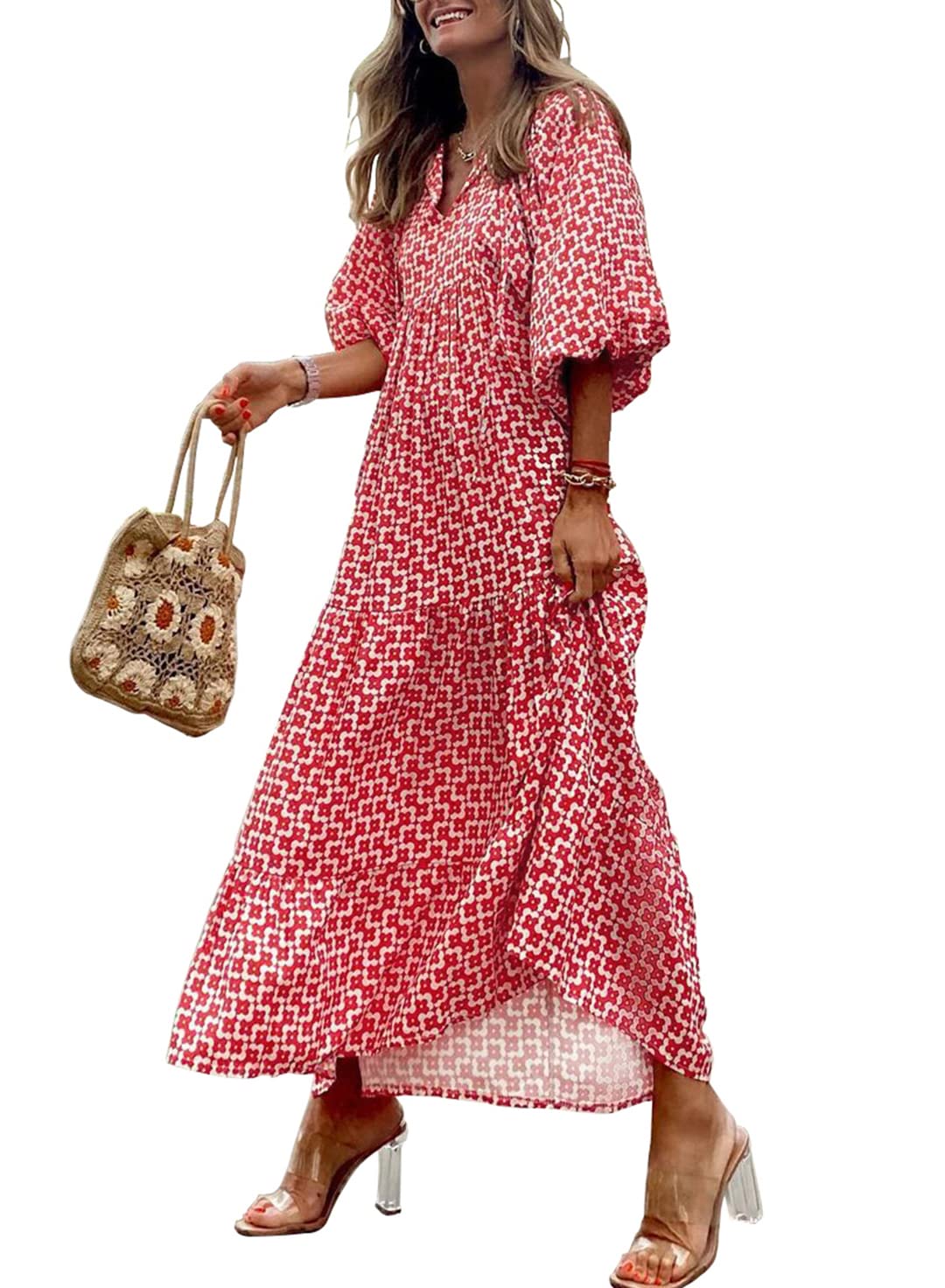 ROMINA - MAXI BOHO CHIC CON MANGAS ABULLONADAS