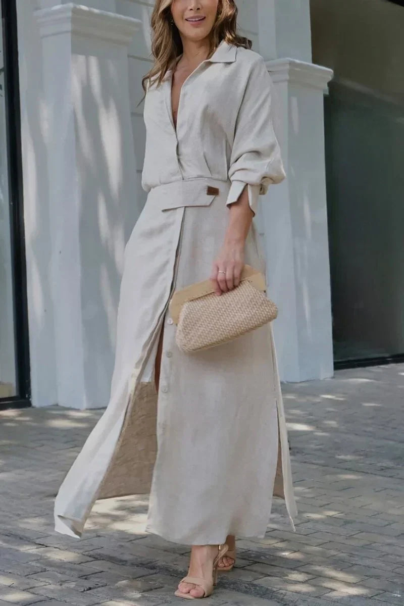 SIERRA - VESTIDO MAXI FLUIDO DE ALGODÓN Y LINO