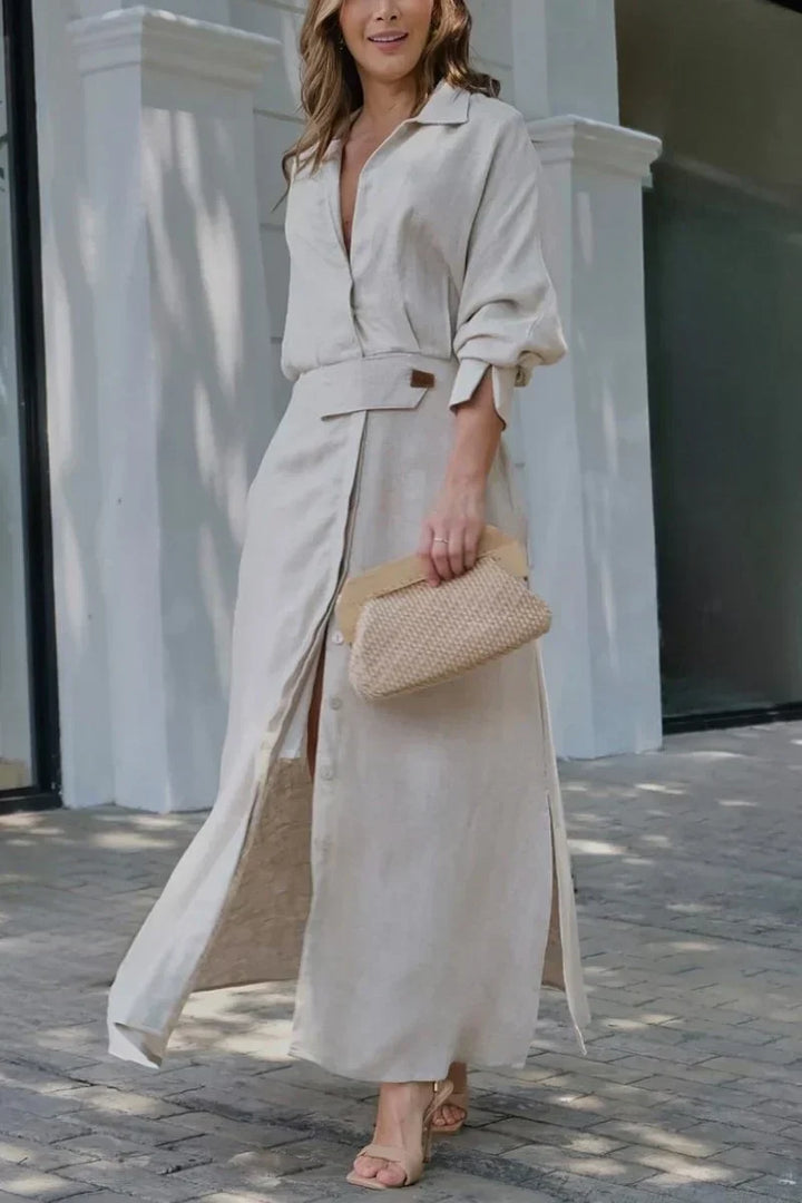 SIERRA - VESTIDO MAXI FLUIDO DE ALGODÓN Y LINO