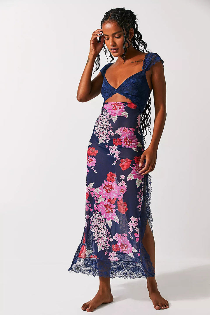 BERNICE - IMPRESIONANTE VESTIDO LARGO DE TIRANTES CON ESTAMPADO FLORAL