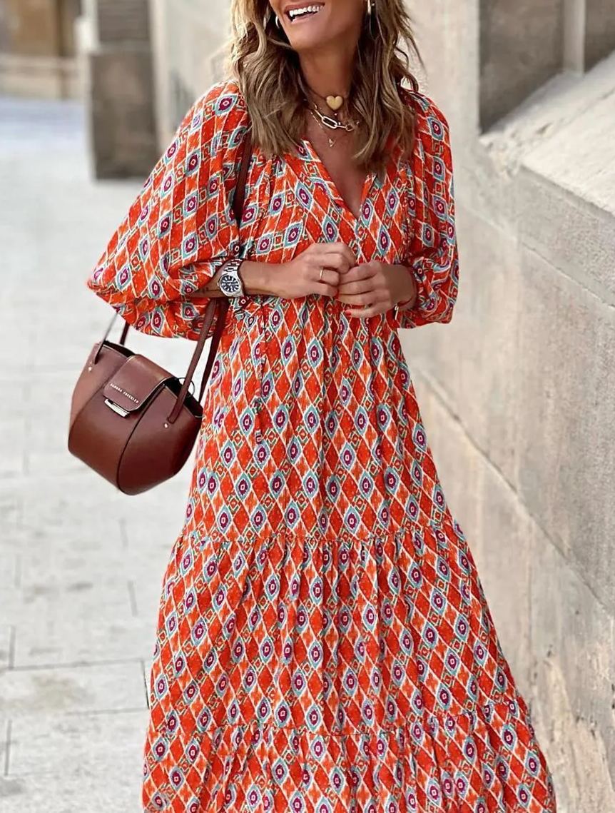 ROMINA - MAXI BOHO CHIC CON MANGAS ABULLONADAS