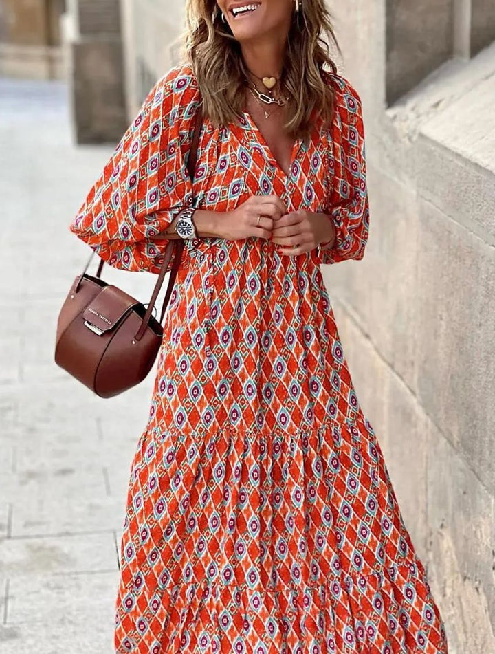 ROMINA - MAXI BOHO CHIC CON MANGAS ABULLONADAS