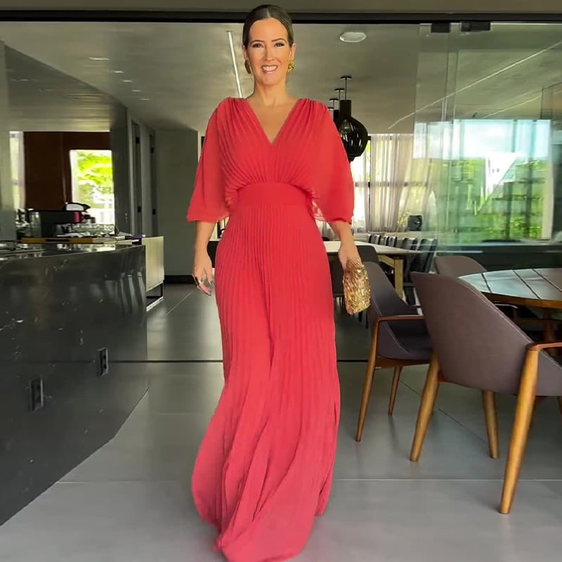 KOHLE - VESTIDO ELEGANTE CON MANGAS DRAPEADAS Y CINTURA