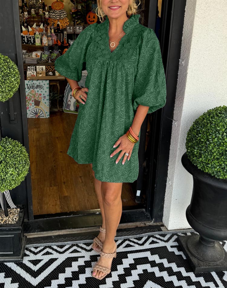 RUCILLA - VESTIDO MINI HOJAS CON MANGAS ABULLONADAS